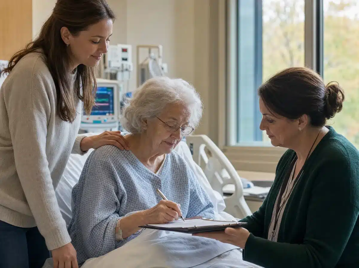 Our Mobile Notaries 3 Traveling notary notarizing a health care proxy at a hospital bedside in Massachusetts