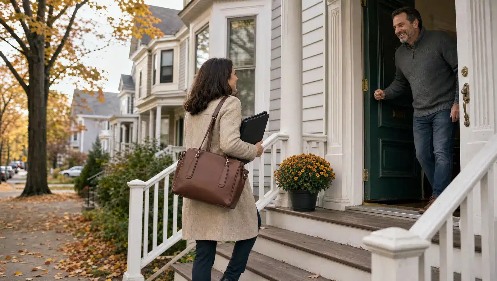 Mobile Notary Services in Massachusetts 4 Traveling notary arriving at the front steps of a Massachusetts home for a document signing