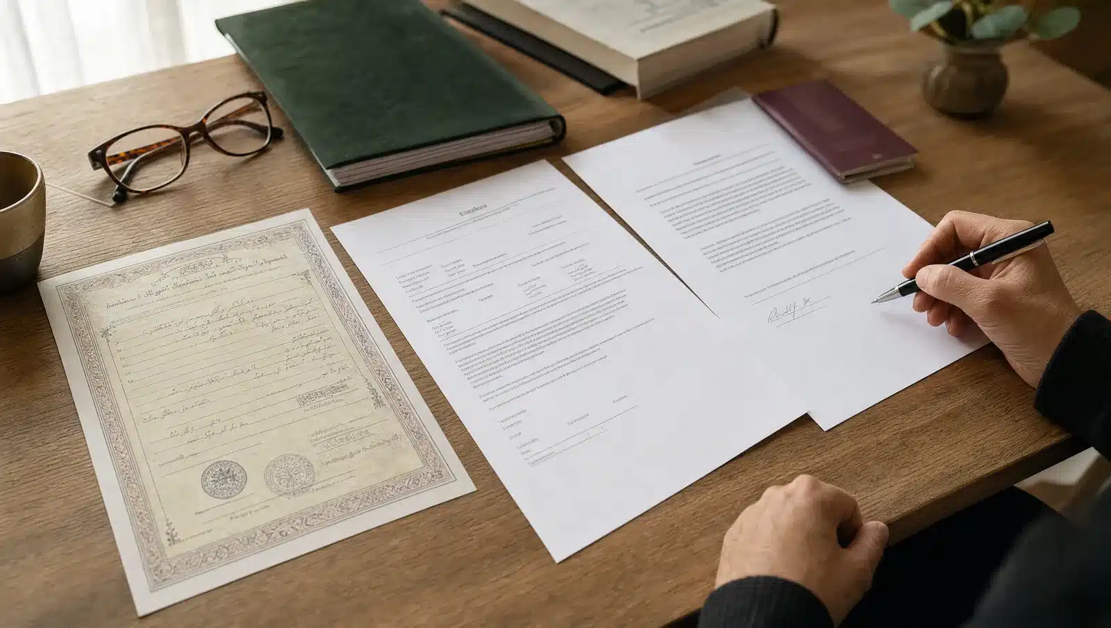 Does USCIS Translation Need to Be Notarized? 8 CFR Rules 1 Foreign marriage certificate beside its English translation and a signed translator certification for USCIS